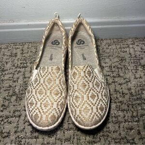 Clarks Cloudsteppers Cushion White & Brown Stitched Slip-On Loafers Size 6.5